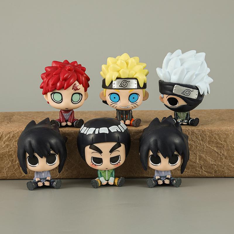 6 шт. 1 набор Аниме Наруто Фигурка Учиха Саске Какаши Ли Гаара Харуно Сакура Сидячая Q-версия Набор Модель Игрушка Подарок Фигурка Действия