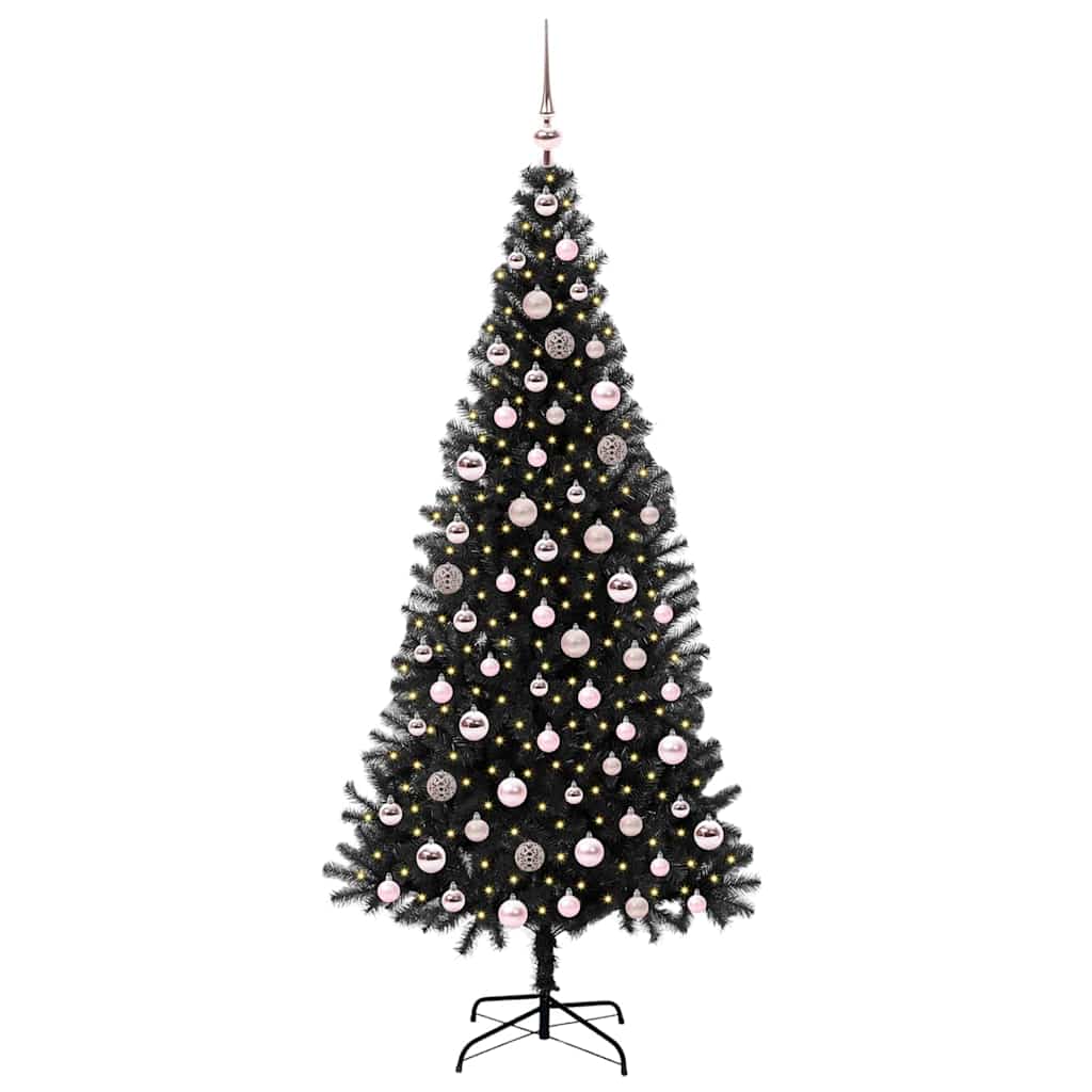 Christmas Tree with 300 LEDs and Stand Black 210 cm PVC