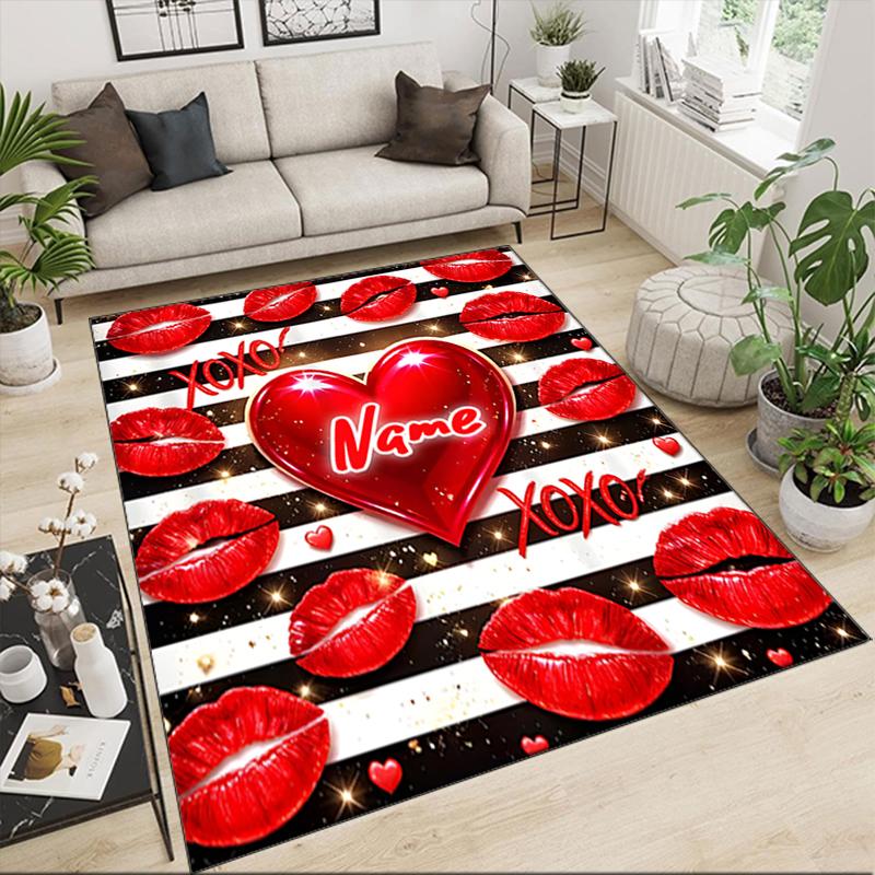 1PC Custom Name Love Kisses Heart Theme Theme Floor Mat Ideal for Living Room, Game Rooms, Office, Bedroom,Floor Mat Playful Design