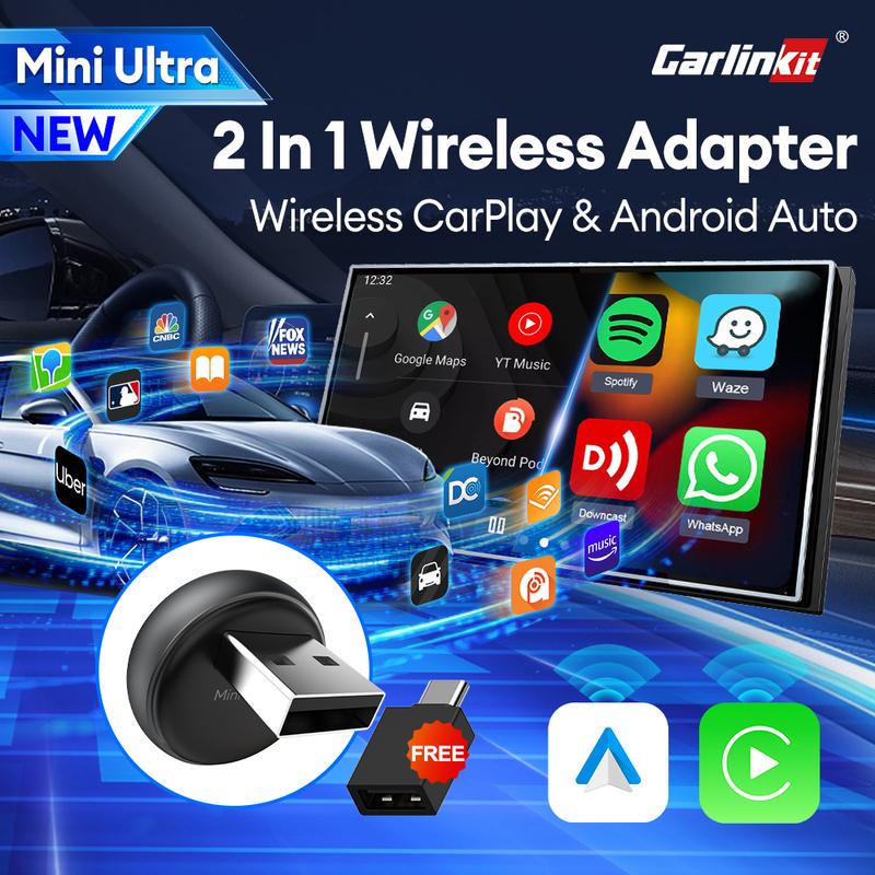 Мини-адаптер CarlinKit Mini Ultra 3 для беспроводного Android Auto и CarPlay, WiFi 2,4 ГГц и 5 ГГц, BLE, Автоматическое подключение, Обновление OTA, Мини-смарт-бокс для автомобиля