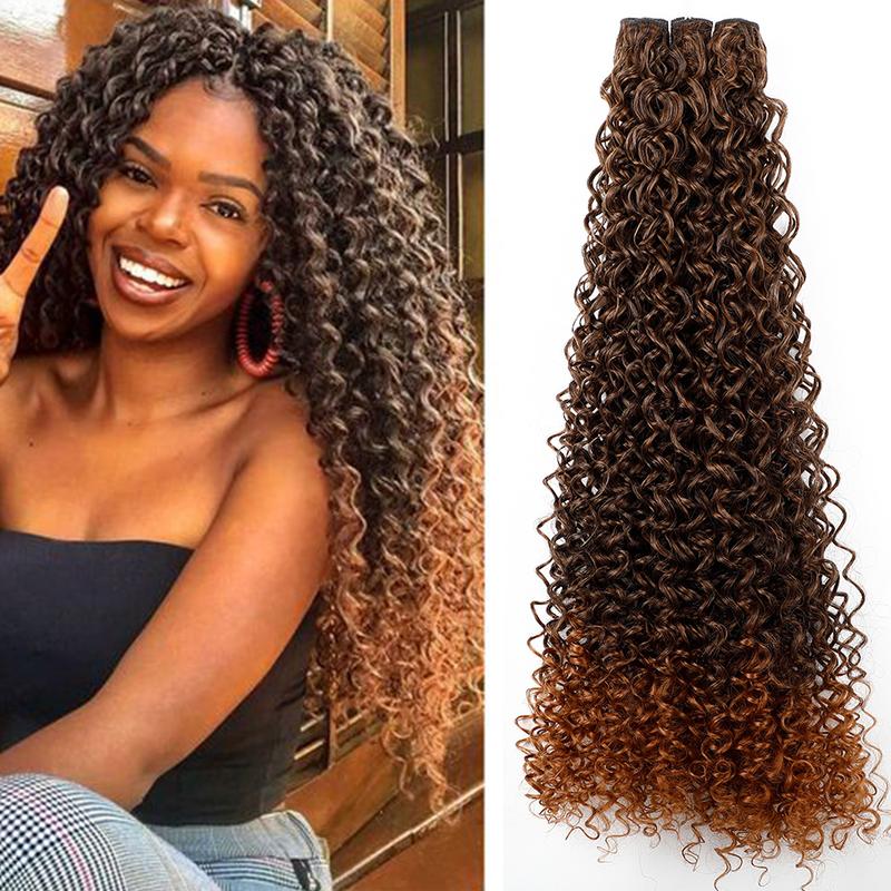 Magicae 30Inch 120G Ombre Brown T1B/330/276 Jerry Curl Synthetic Hair Extension Heat Resistant Water Kinky Curly Human-Like Hair