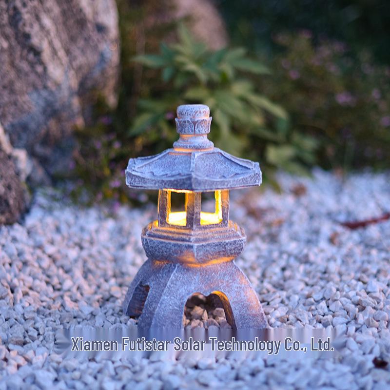 Solar Zen Style Stone Pagoda Lantern for Garden Decoration & Landscape Lighting