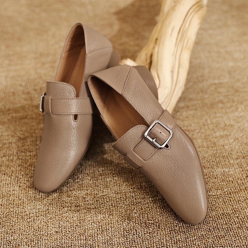 Мода 2025 Новая Мода Туфли Лоферы Женские Туфли Балетки Каблуки Кожа Весна Лето Круглый Носок Повседневные Туфли-Лодочки Женские Черные Размер 34-40