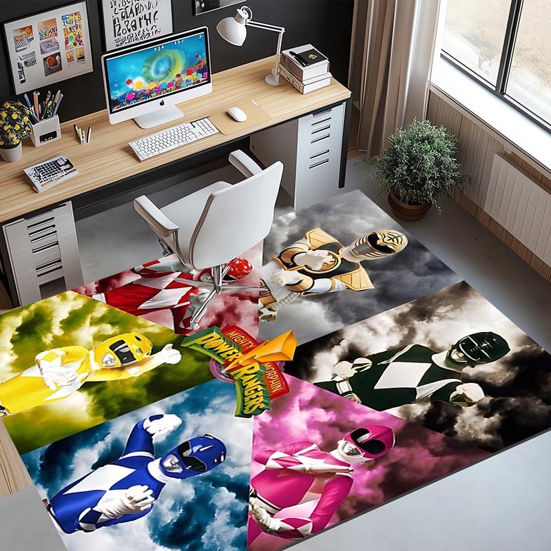 Mighty Morphin Power Rangers Pattern Rug, Indoor/Outdoor Mat, for Picnic, Gameroom, Bedroom, Office, Living Room, Home Decor Carpet, Birthday Gift
