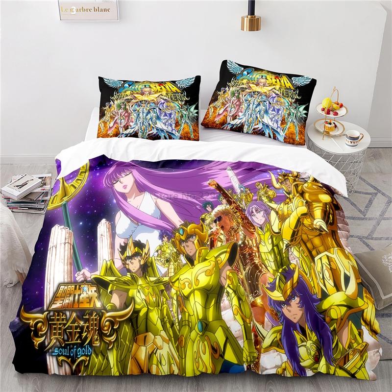 Мультяшный 3D Постельный комплект Saint Seiya с принтом Аниме Пододеяльник Наволочка Взрослый Детский Комплект чехла для одеяла Двуспальный Полуторный Двуспальный Кинг-сайз