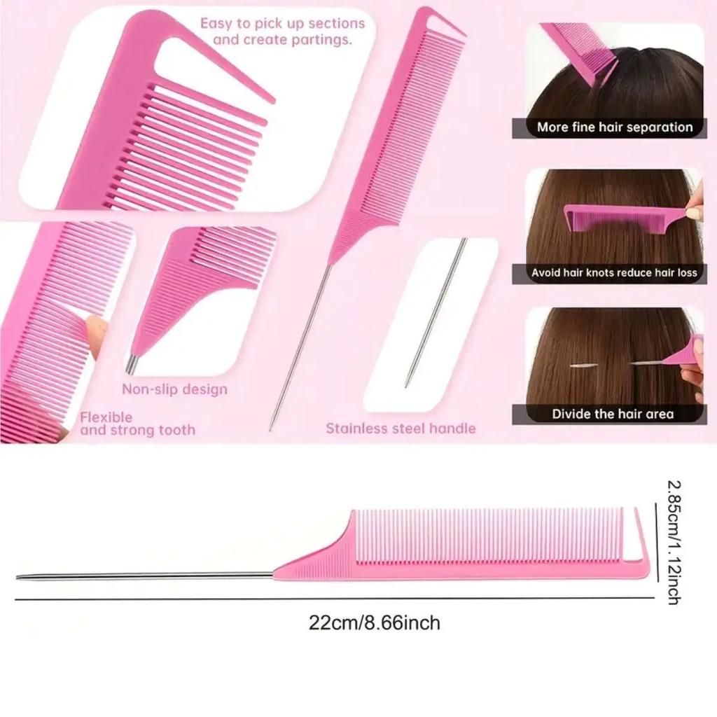 3pcs/set Hair Styling Comb Combination Fluffy Hair Brush Steel Needle Tip Tail Comb Double Headed Eyebrow Brushes Edge Brush