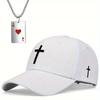 2pcs Men's Baseball Cap Necklace Set of Fashion Embroidery Sun Hat Versatile Personality Hearts Playing Card Pendant Necklace Couple Net Red Sun Hat