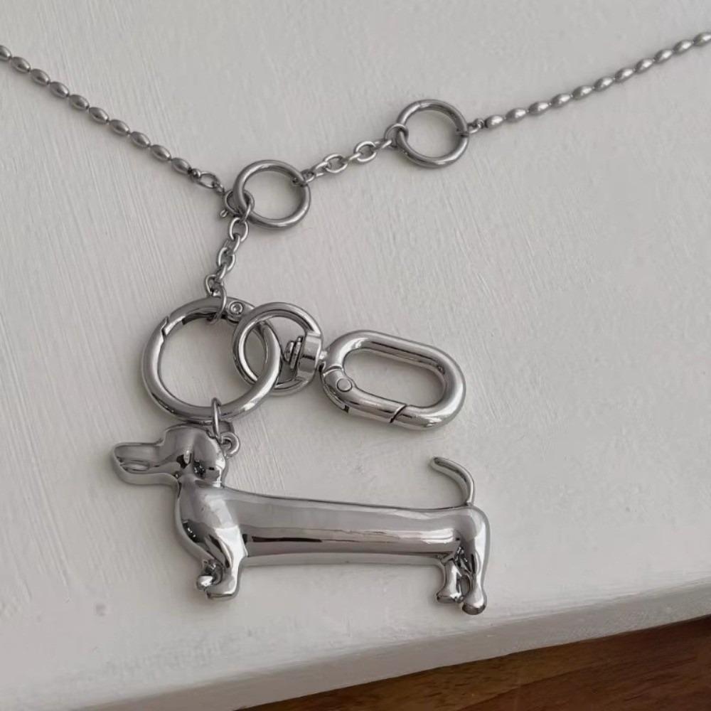 Vintage Dachshund Pendant Necklace Fashionable Beads Chain Trendy Cartoon Dog Choker Women