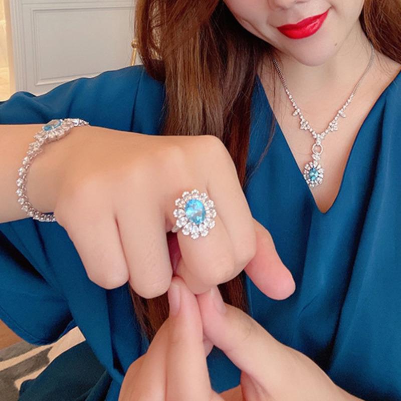 BELLA BOX Net Red Live Broadcast Hot Selling New Imitation Sea Blue Topa Stone Full Diamond Open Ring Female Jewelry