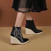 Fashion 2025 Autumn Early Winter Shoes Women Ankle Boots Fashion Ladies Platform Modern Wedge Heels 10cm Black Plus Size 42 D556