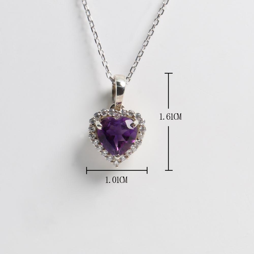 S925 Silver "Love" Heart Shape African Amethyst Gemstone Pendant Necklace Fine Jewelry for Lady Wife Daughter Birthday Gift