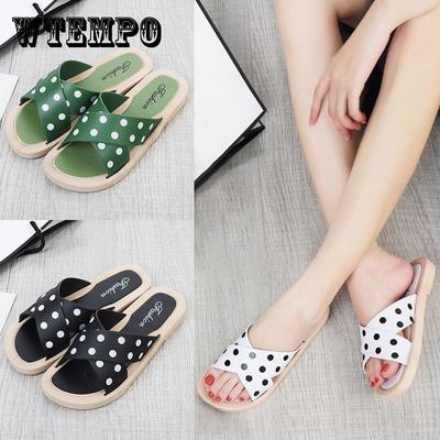 Женские тапочки, корейские домашние банные тапочки, летние сандалии, тапочки, модная пляжная обувь на плоской подошве с волнистой точкой