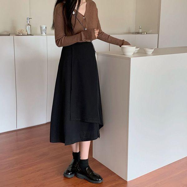 Женская черная юбка-миди большого размера, летняя, нестандартная, с высокой талией, юбка-зонтик, средней и длинной длины, для похудения