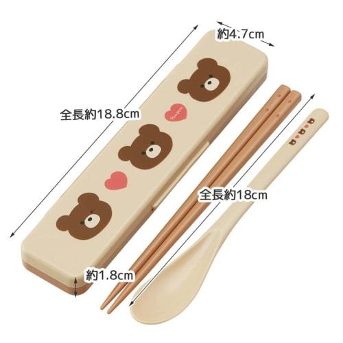 Skater Chopsticks and Spoon Combo Set, 18cm, Antibacterial, Bento Box, Adult Size, Silent Silicone Cushion, Made In Japan, Pompon's Bear CCS3SAAG-A