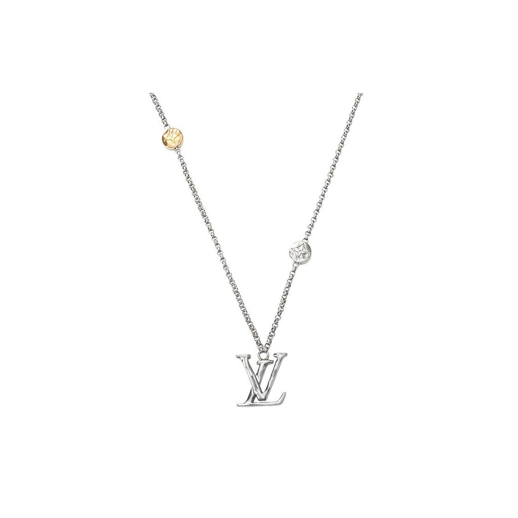 Louis Vuitton Monogram Carved Letter Logo Decoration 925 Silver Necklace Men necklace M00331