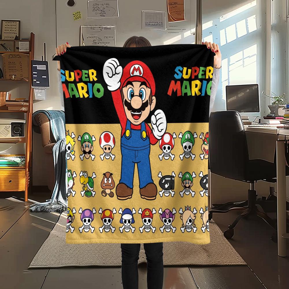 1PC Super Mario Poster Patterned Flannel Blanket Suitable For All Seasons For Home Decor Warmth And Comfort Gifts Holiday Present
