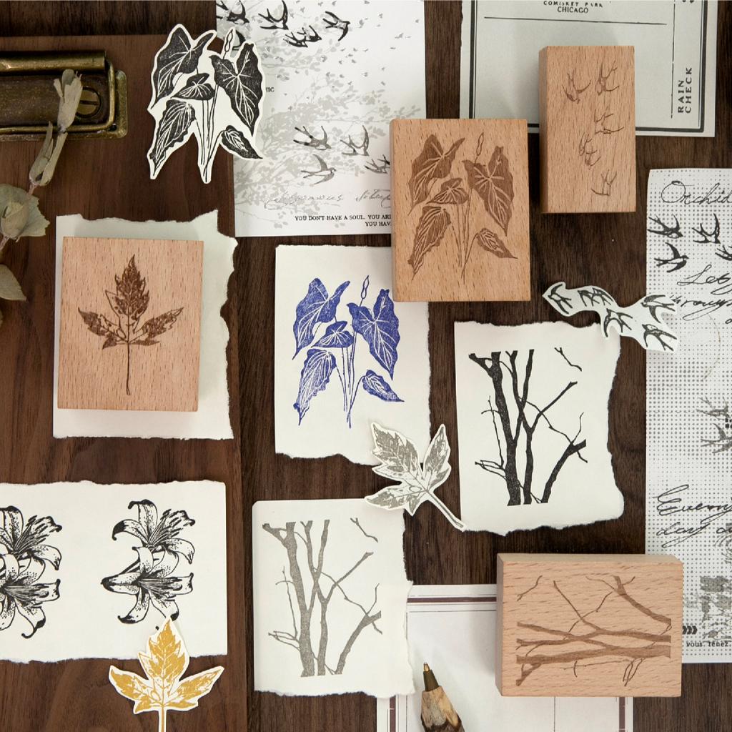 JIAMEI Selection Time Series Retro Plants Bird Scenery Beech Wood Seal DIY Journaling Scrapbook Aesthetic Decoration Seal