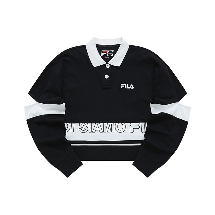 Fila Fusion Повседневная вязаная легкая рубашка-поло с длинным рукавом женская топ Глубокий черный T11W223201F-BK