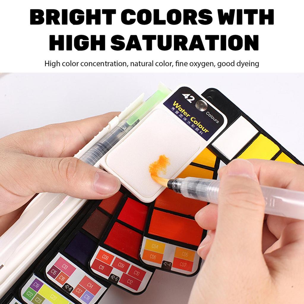 Handy Watercolor Travel Kit Portable Solid-Pigment with Absorbent Sponge Palettes for Beginner Professional