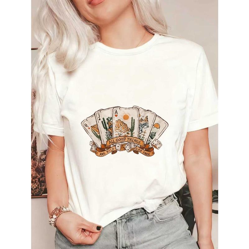 Большая черная футболка в стиле бохо: Игральные карты Принт кактусов и кубиков «Всё хорошее — дикое и свободное»