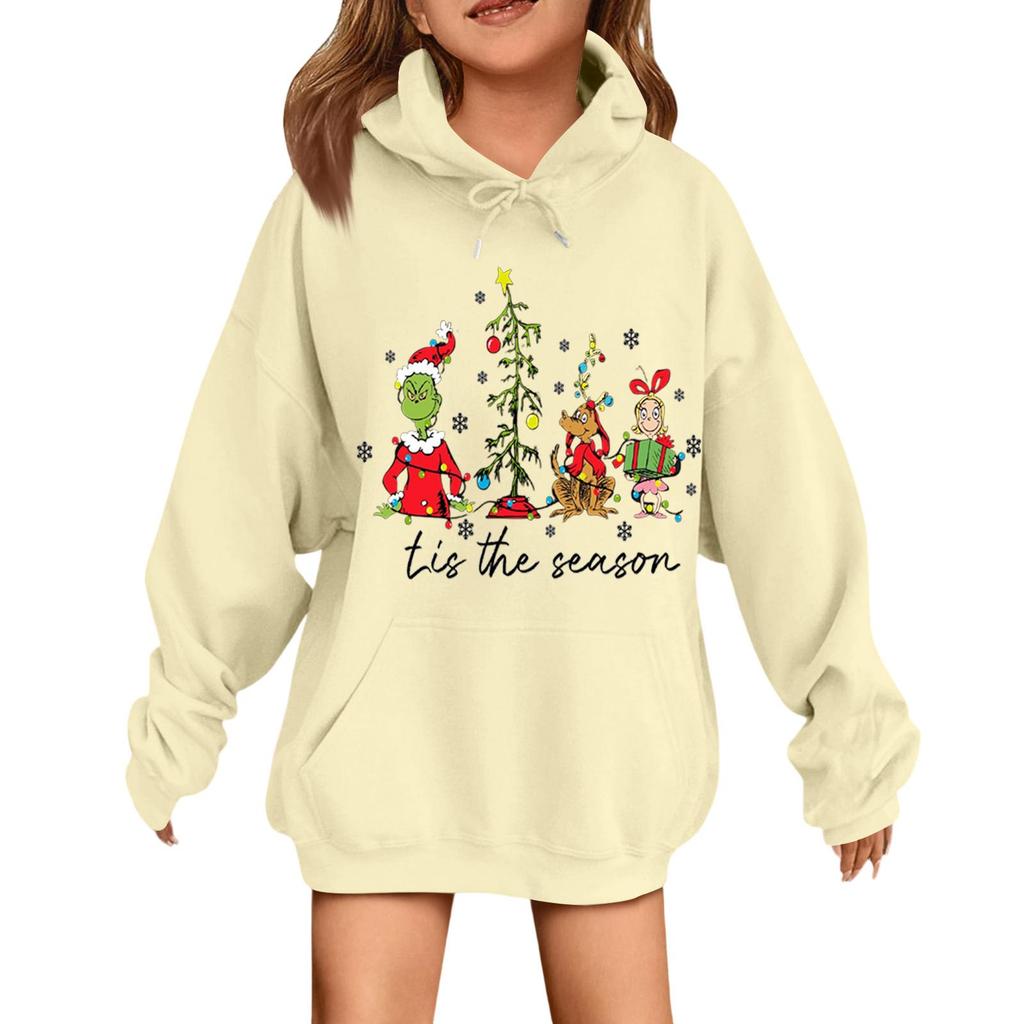 Детская модная повседневная толстовка с капюшоном свободного кроя с длинными рукавами и рождественским принтом