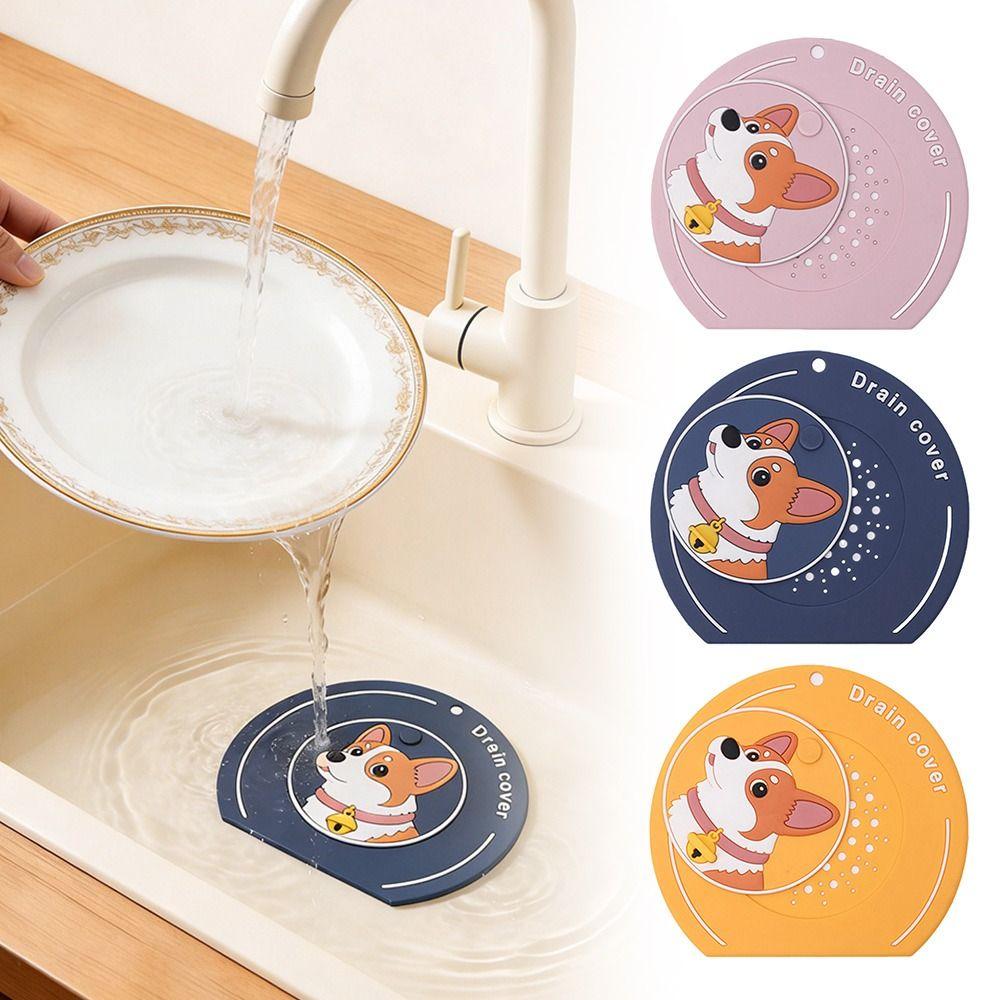 Cartoon Dog Floor Drain Cover Anti-odor Sewer Filter Pad Kitchen Sink Seal Mat  for Kitchen Toilet