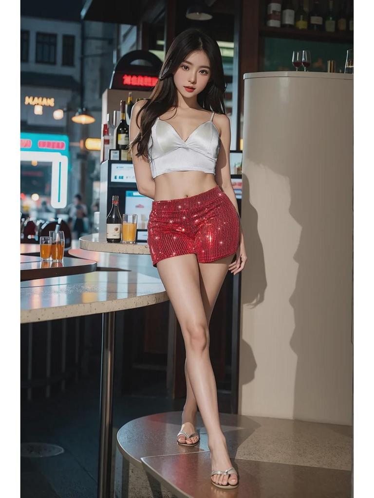 Новые женские шорты с высокой талией, расшитые пайетками — европейский и американский стиль с высокой эластичностью для стильного повседневного образа и выступлений в баре