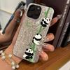 Милые панды на бамбуковом чехле для iphone 14 12 XR Air 18 Pro Max XS Max 17 Pro 16 Plus 11 13 15 Серебристый фон с трещинами и блестками