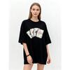 Oversized T Shirt Black Playing Cards Ace Pattern With Love Text Casual Wear For Women Summer Streetwear Fashion Top