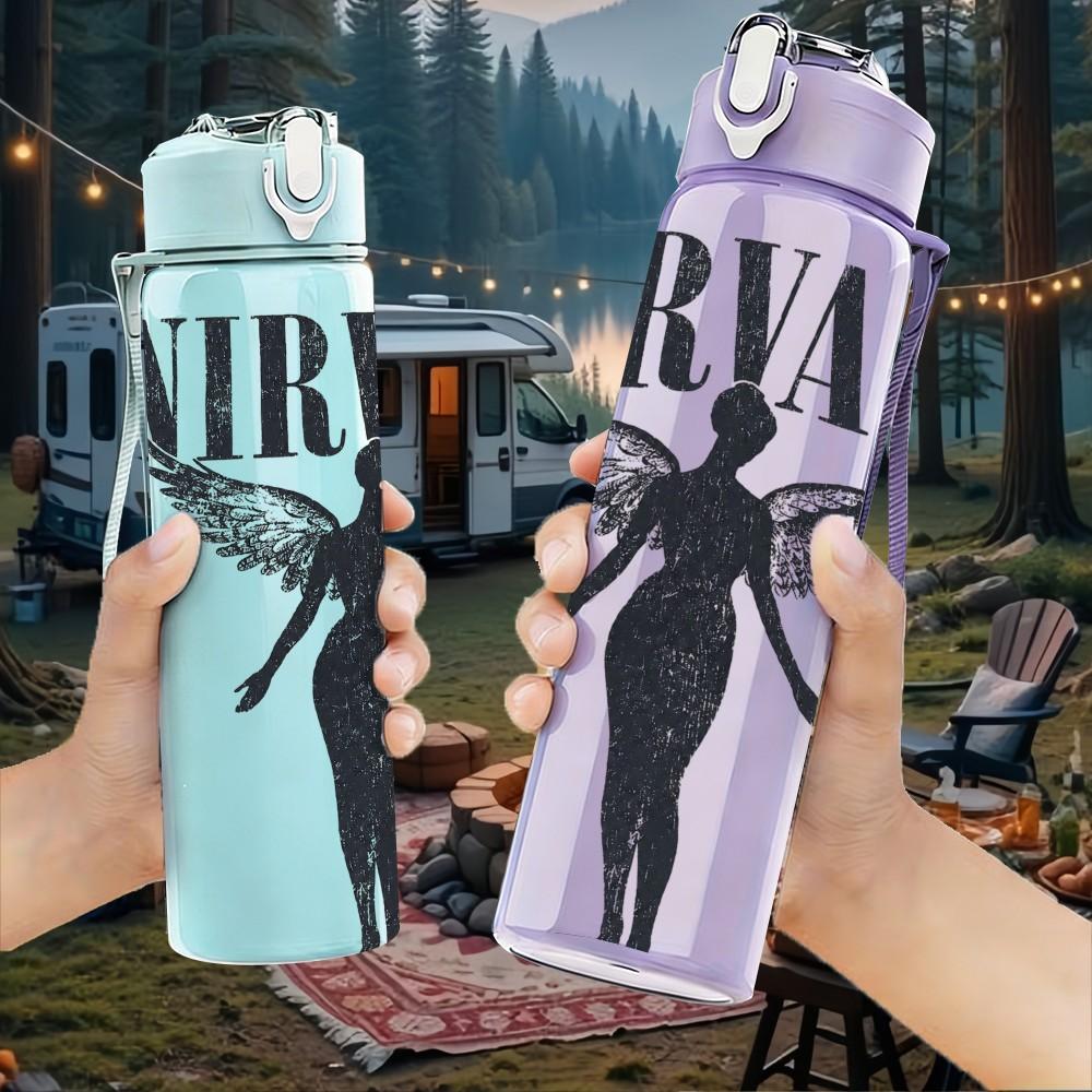 1PC Nirvana Angel Silhouette 750ml sports water bottle leakproof straw lid outdoor office home