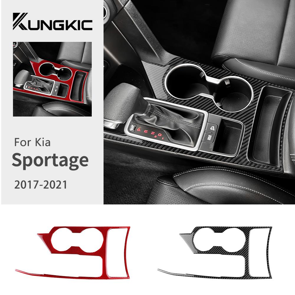 Настоящая мягкая карбоновая наклейка для Kia Sportage 2017 2018 2019 2020 2021 LHD Панель переключения передач, подстаканник, внутренняя отделка автомобиля
