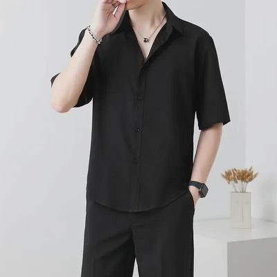 Мужская летняя черная рубашка с коротким рукавом Ice Silk - стиль Гонконга, модная, повседневная деловая