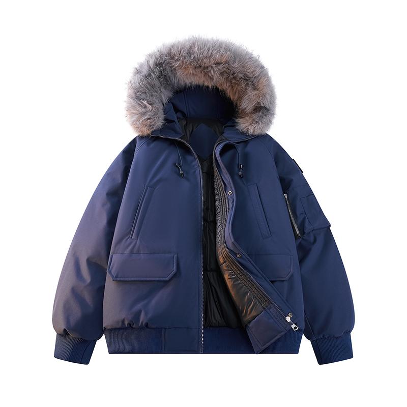 Fur collar velvet jacket, men's cotton coat, men's loose hooded top, men's household