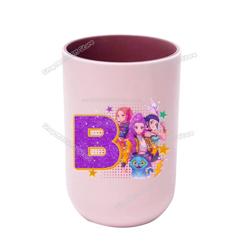 KPop Demon Hunters Letter A-Z Kids Toothbrush Cup Rumi Mira Zoey Girl Washing Mouth Mugs Water Cup Bathroom Toothbrush Holder