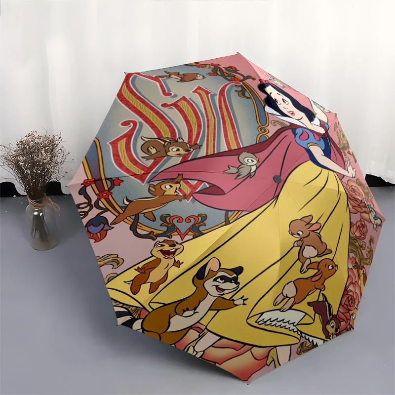 Snow White and the Animals Automatic Opening and Closing Umbrella, Lightweight 3-Fold, With Cute Cartoon Characters, Suitable for Home, Outd