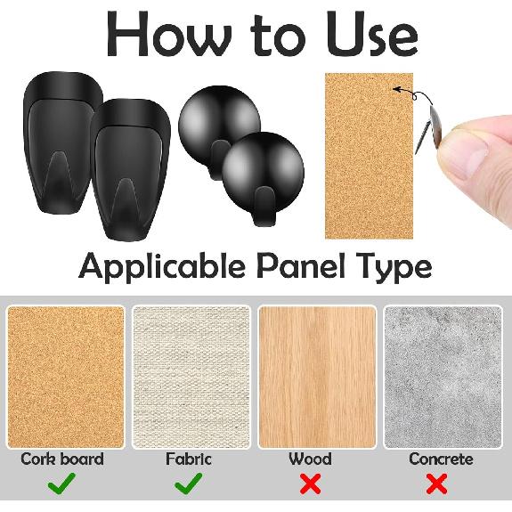 Cubicle Hooks Fabric Panel Wall Hooks, 20 Pieces Metal Push Pin Picture Hanging Hooks for 40 Lbs/20 Lbs, Cubicle Coat Hook for Office Home Cork Board