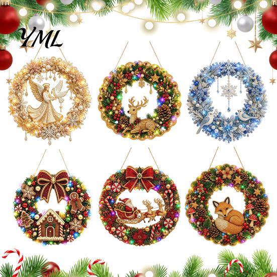 Holiday Gift for Friends 2Pcs Pearl Diamond Christmas Ornament Set, 2D Acrylic Glitter Hanging Tree Pendants Decor with Ribbon, Festive Pendant Party
