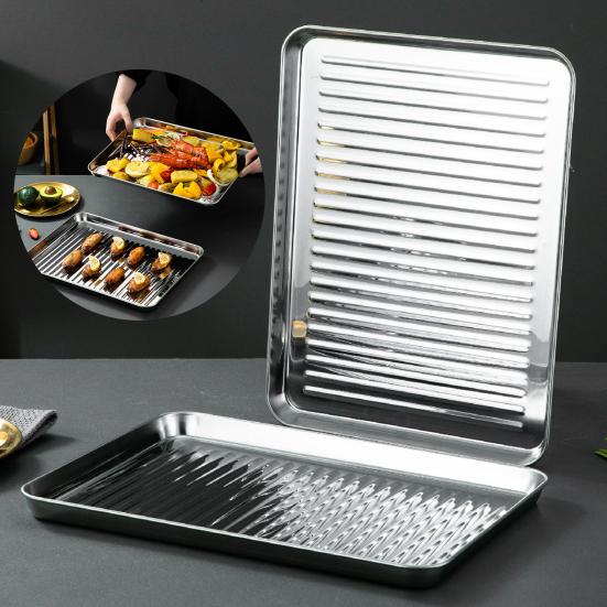 1 Set Stainless Steel Baking Tray with Mesh Rack Heavy Duty Non-stick Heat Resistant Food Grade Rectangle Bakeware Kitchen Supplies