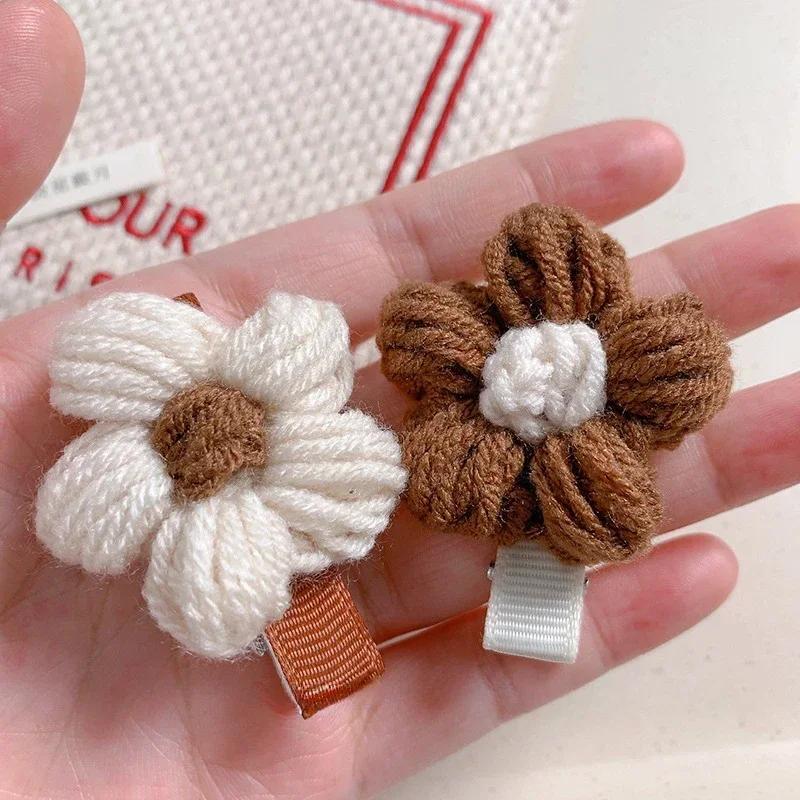2 шт. Милая плетеная заколка из хлопковой веревки, Заколка для волос в виде цветка для девочек, Новая сладкая заколка, Модная трендовая заколка-автомат, Детские аксессуары для волос
