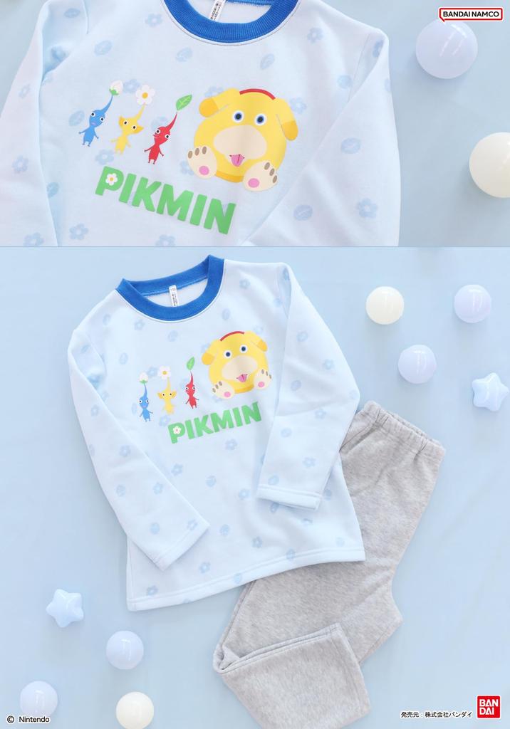 Kaitak Family Pikmin Kids' Pajamas, Long Sleeve, Fleece-Lined, Shaggy, Raglan Sleeves, Winter, Sax, Blue, Green, Gray, 110cm, 120cm, 130cm, 140cm (120