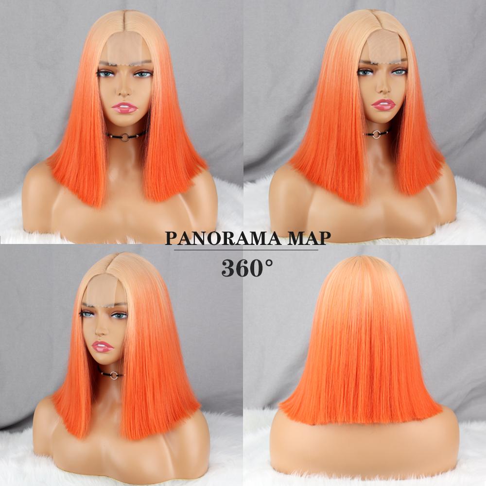 MISS WIG Женская мода короткий прямой парик боб без челки до плеч синтетическое волокно Ombre блондинка оранжевый парик