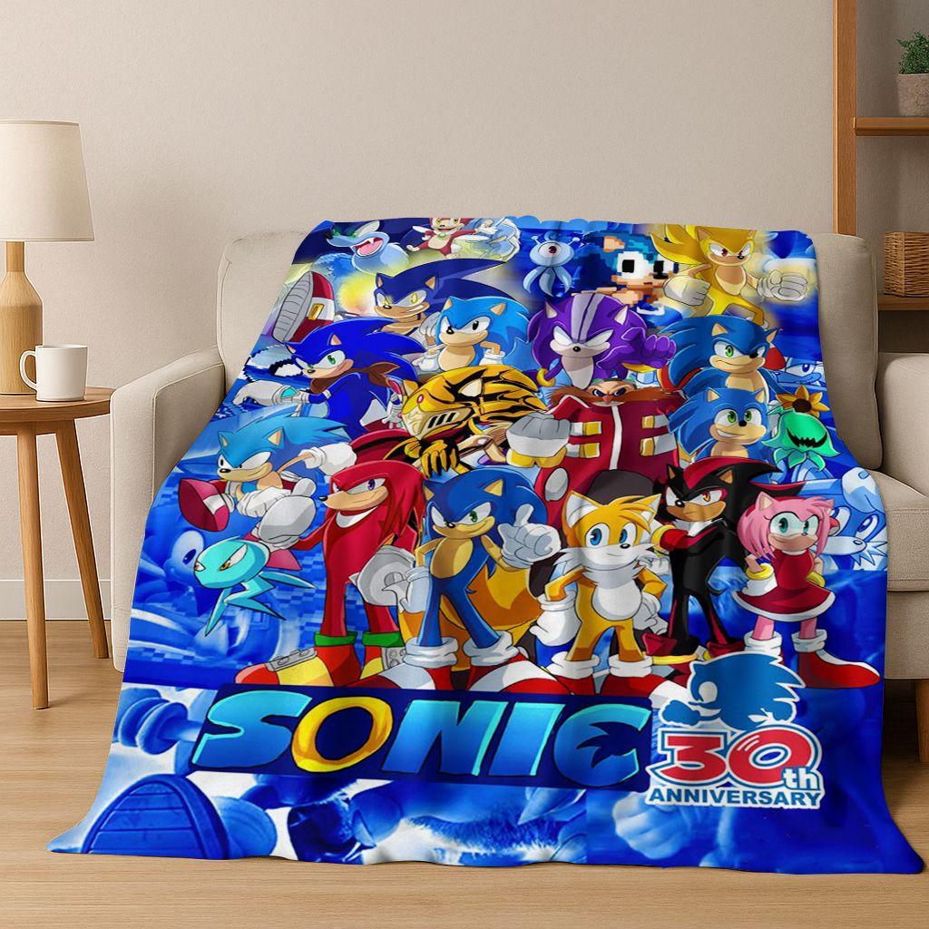 Classic S-Sonic Cartoon Game Flannel Blanket Soft Warm Throw Blanket for Bed Bedroom Living Room Travel Picnic Office Gift Kids