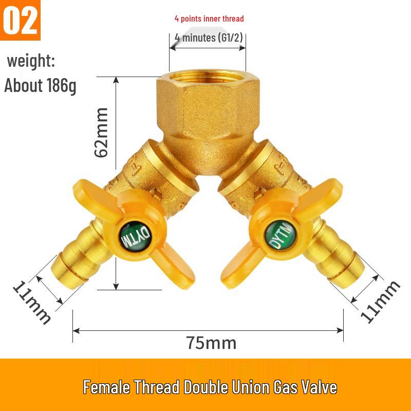 Telu Copper Gas Pipe Tee Valve, Y-Type 4-Point Ball Valve, One-in-Two Natural Gas Switch