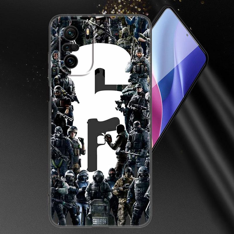 Радуга шесть:Чехол для телефона с логотипом Siege для Xiaomi Mi POCO X3 NFC GT M4 M3 12 11T 10T Pro A3 11 Lite NE 5G 12X 11i F3, мягкий черный чехол