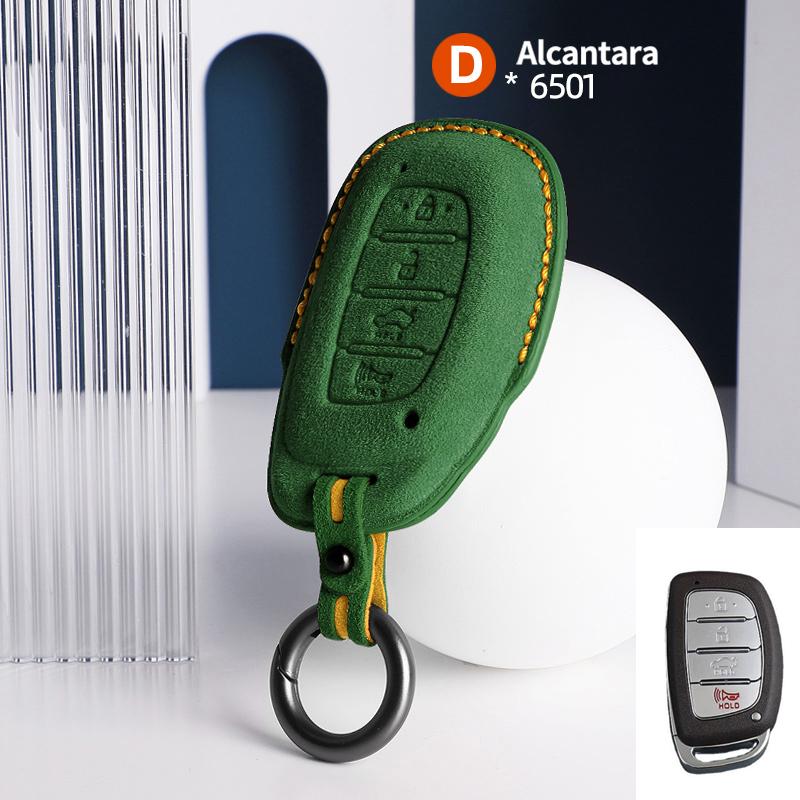 For Hyundai Tucson Santa Fe Rena Sonata Elantra Creta I10 I30 I40 Accessories 4 Button Suede Car Smart Key Case Cover Shell