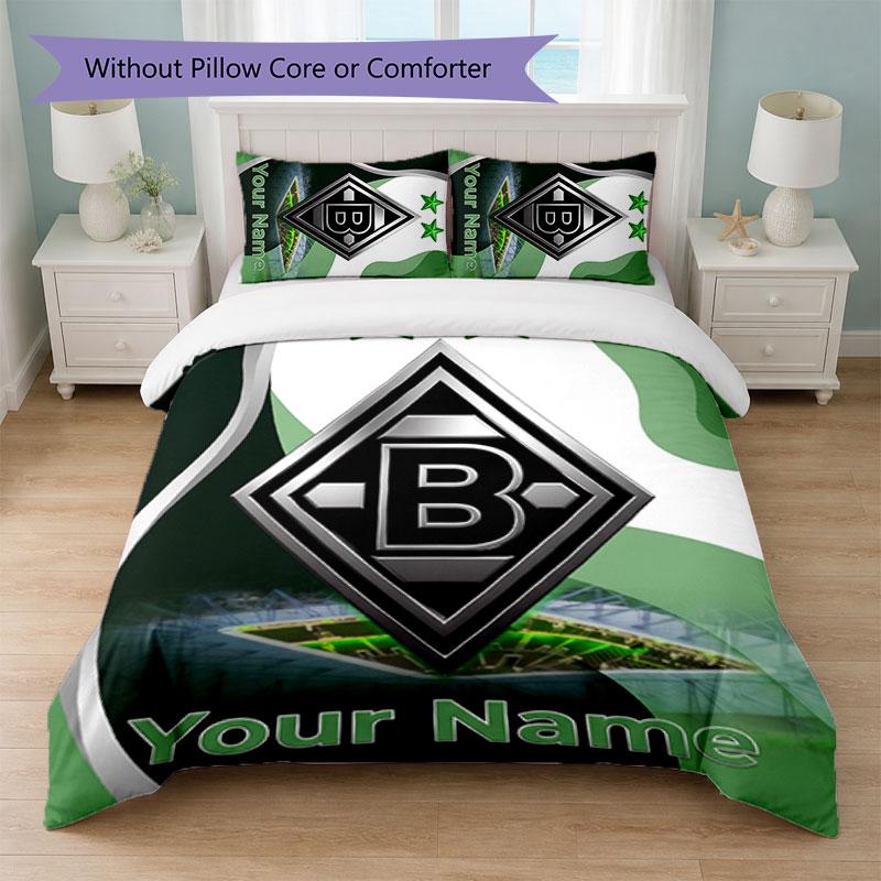 Borussia Mönchengladbach Custom Name Text Bedding Set 1 Duvet Cover+2 Pillowcases Soccer Logo Personalized Gift For Special Occasion Bedroom Decor