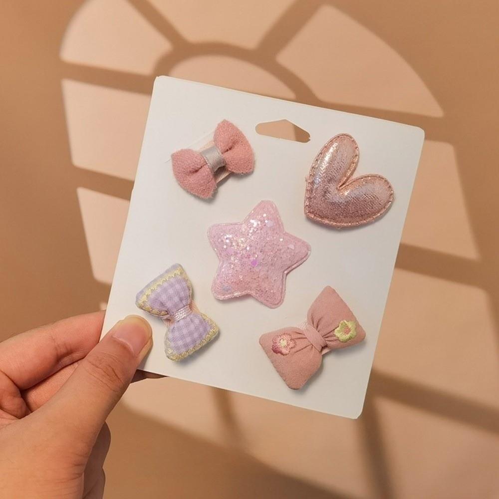 5pcs No Hurt BB Clips Set Printed Toddler Hair Bows Chic Children Hairpins Kid Hair Accessories