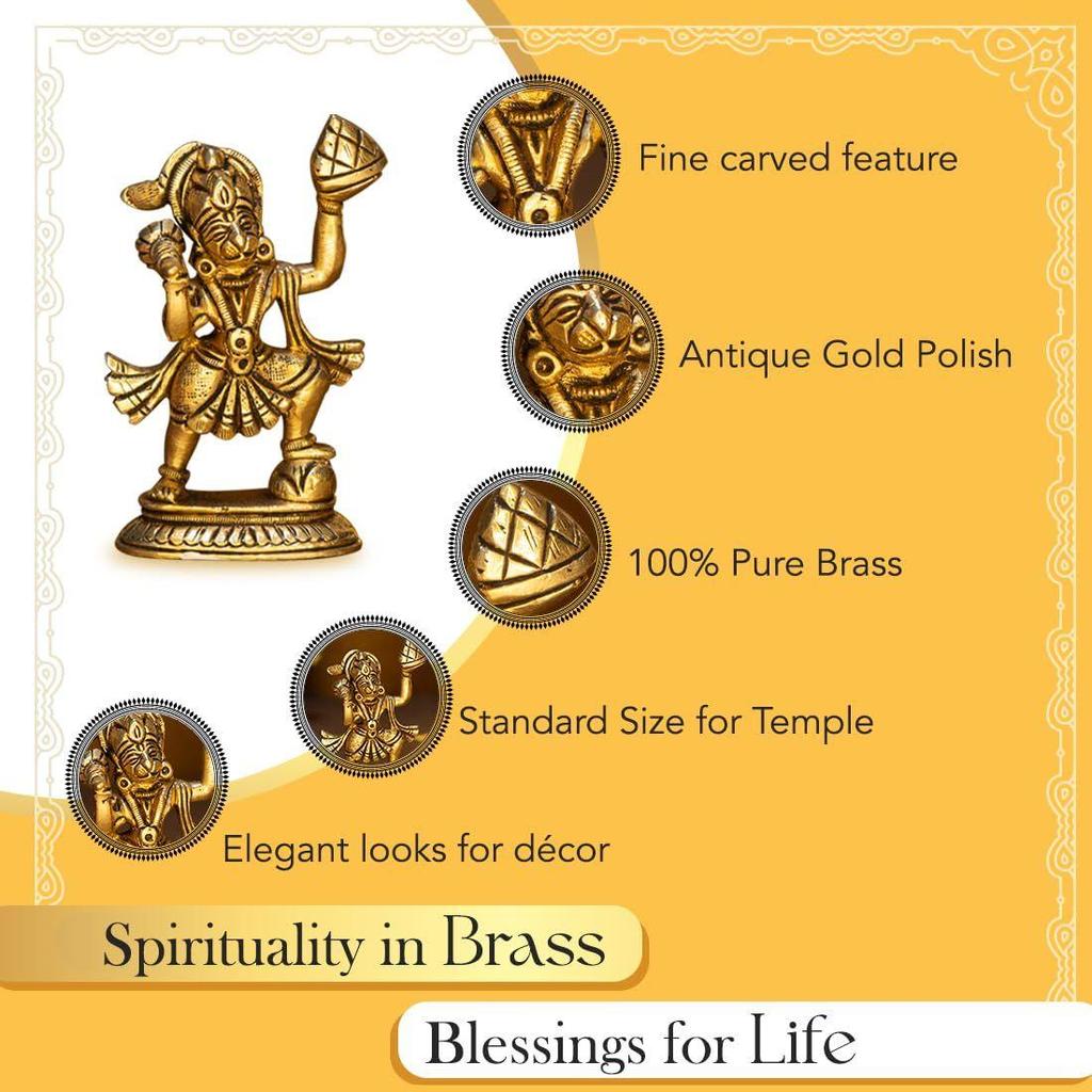 100% Чистая латунь Мурти Ханумана Джи для домашней пуджи | Идол Господа Ханумана для стола, автомобиля и домашнего декора