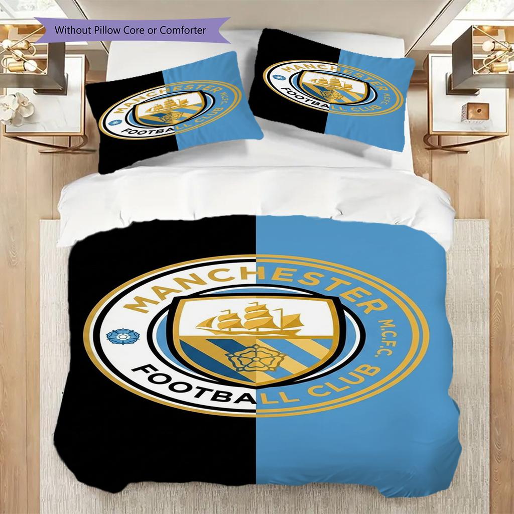 Manchester City Football Club Emblem Three-piece set (1 * duvet cover + 2 * pillowcase, without core) 2DFlat Duvet cover and pillowcase Bedding set