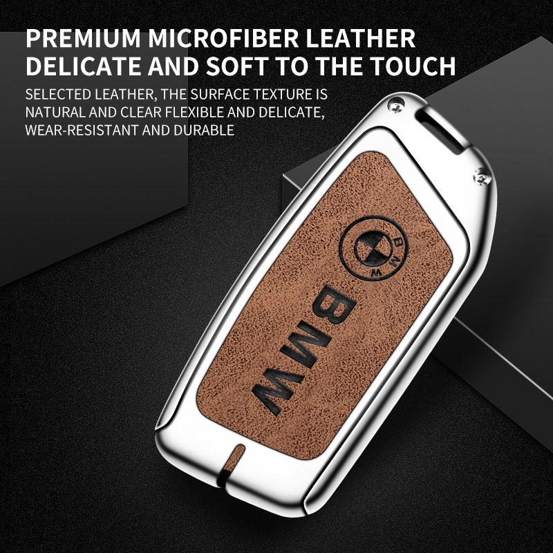 MURF1 Zinc Alloy Leather Car Remote Key Cover Case Shell Fob For 2023 BMW Energy Ix XM I7 X7 7 Series Protector Keychain Accessories